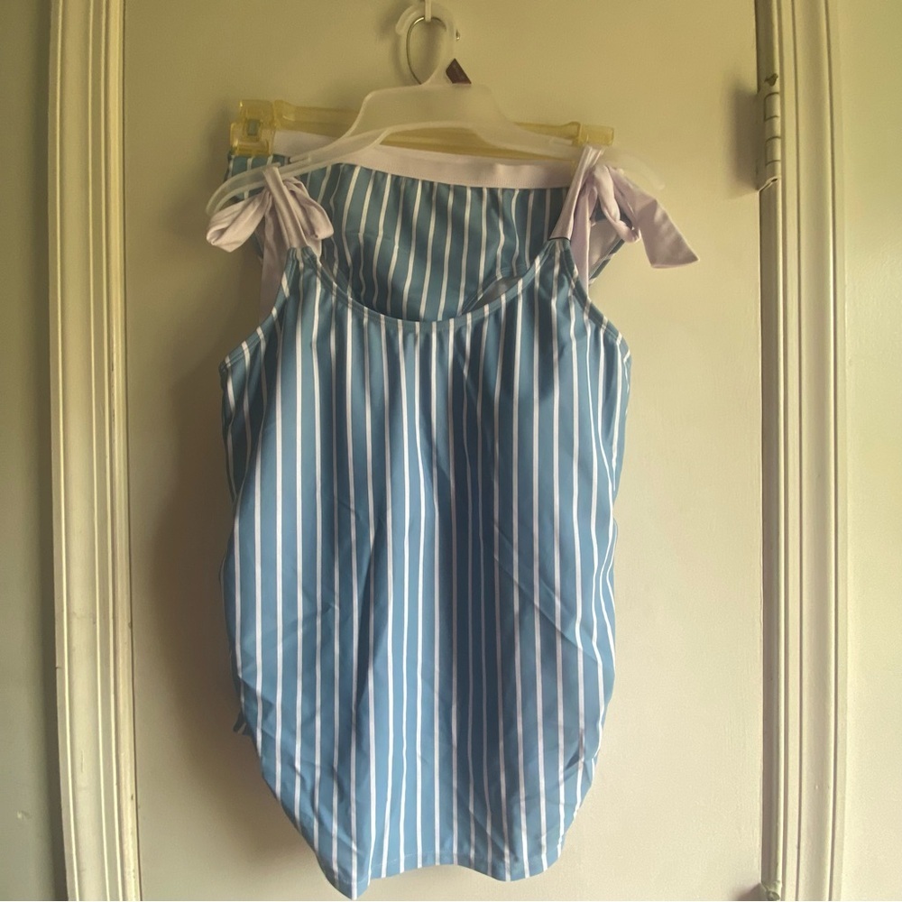 Kindred Bravely Blue and White Striped Maternity Swim Bikini Top